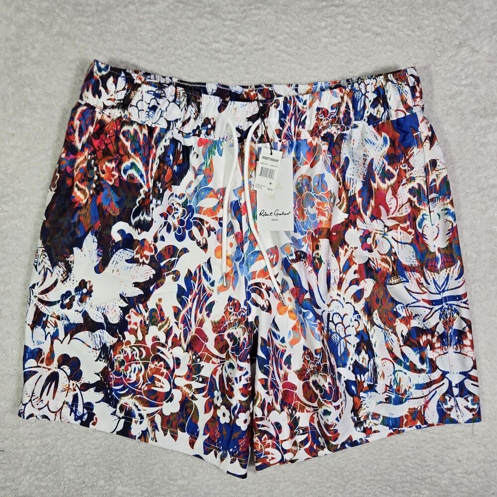 Robert Graham Mens Medium 7" Inseam Colorful Grafitti Lined Swim Trunks Shorts M